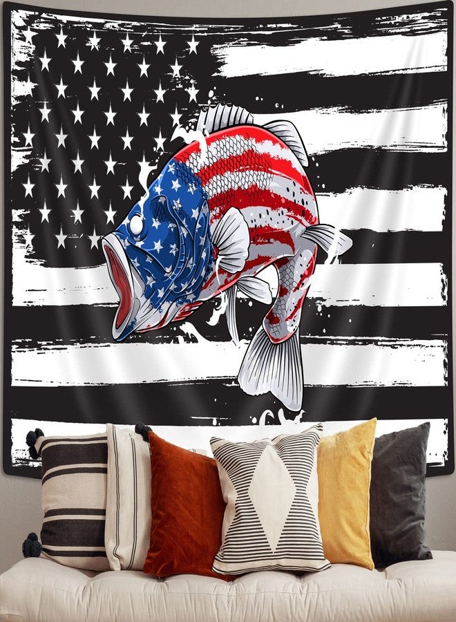 Wathon Fishing Bass Wall Tapestry - American Flag USA Flag Design - Rustic Stars and Stripes - 60x40 for Bedroom, Living Room, Dorm - Image 3